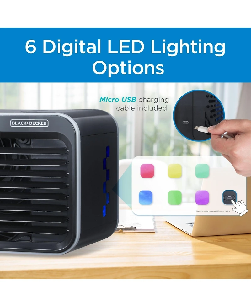 Black+Decker Desktop Air Cooler, Personal Portable Fan with 3-Speeds, Evaporative Air Cooler