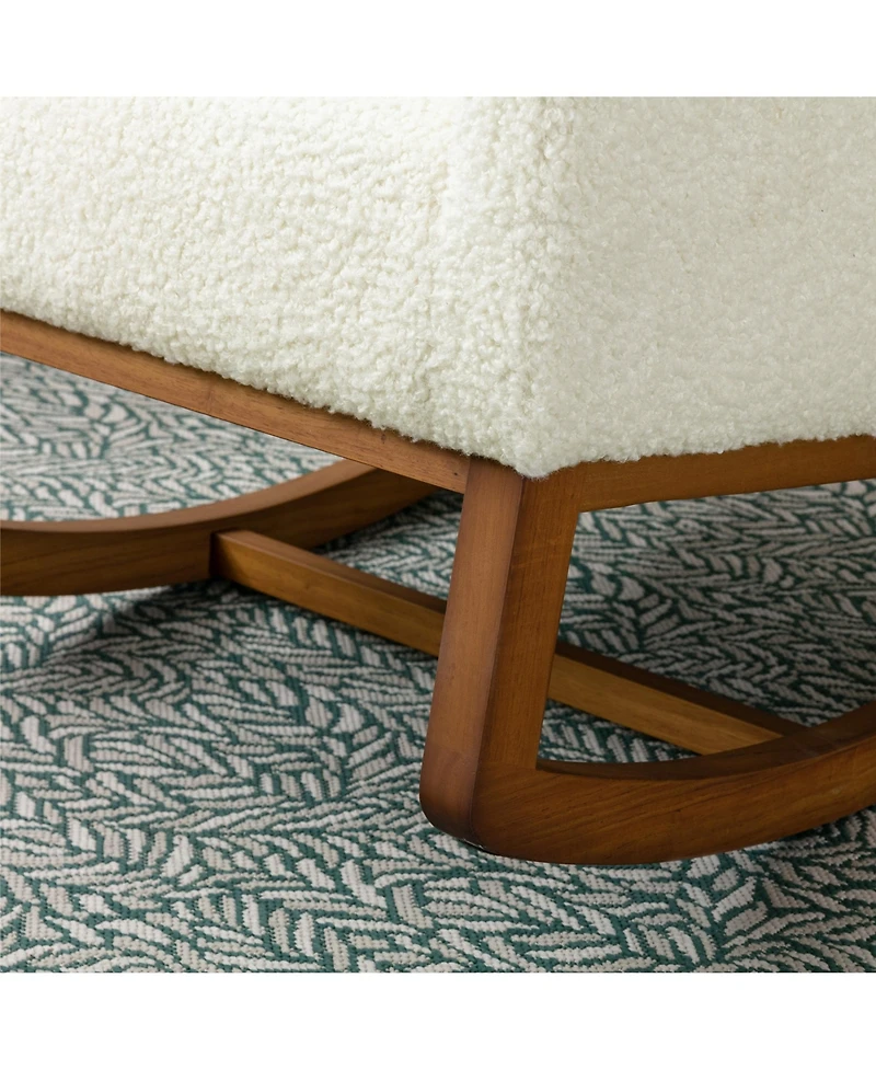 Flynama Beige Linen Rocking Recliner Chair – Modern Home Furniture with Wood Legs