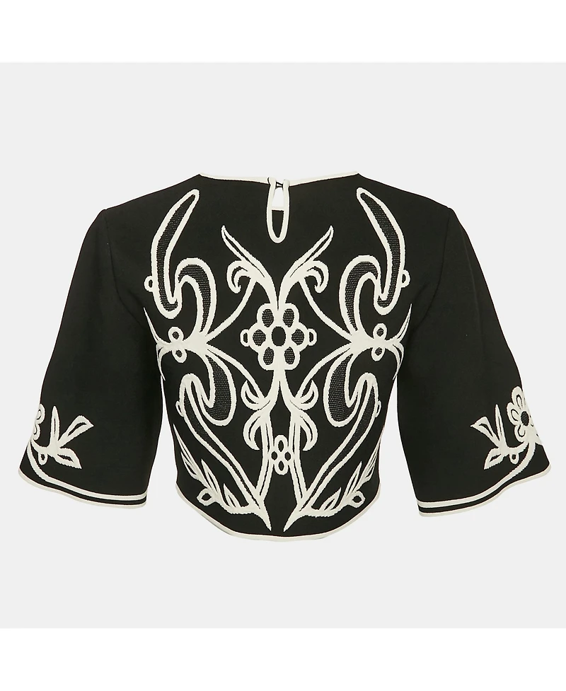 Pre-Owned Alexander Mcqueen Women's Black Floral Embossed Knit Crop Top