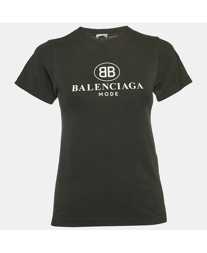 Pre-Owned Balenciaga Women's Black Logo Print Cotton Jersey T-Shirt