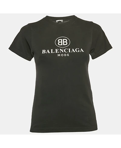 Pre-Owned Balenciaga Women's Black Logo Print Cotton Jersey T-Shirt