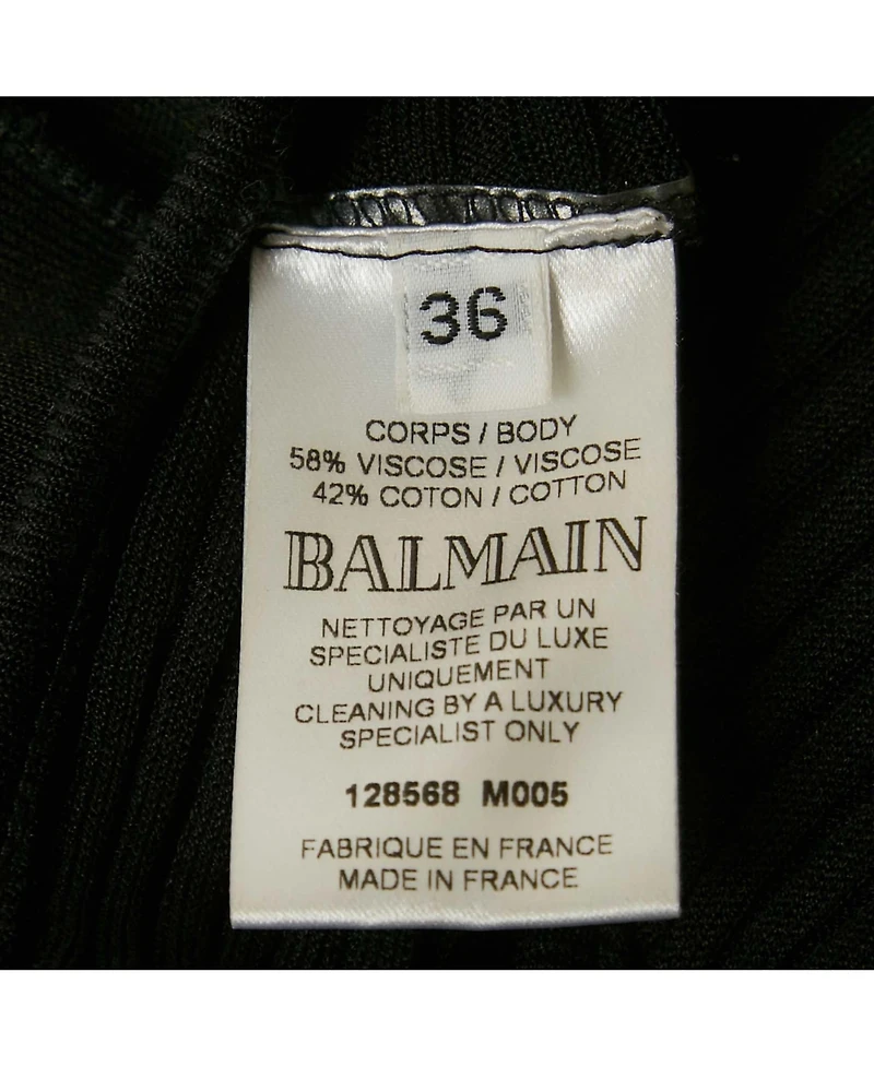 Pre-Owned Balmain Women's Black Rib Knit Ruffled One Shoulder Top