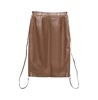 Pre-Owned Burberry Women's Brown Leather Double Zip Pencil Midi Skirt
