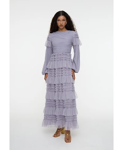 Maryisa Women's Modest Ruffle Dress Maxi With Abstract Print