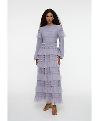 Maryisa Women's Modest Ruffle Dress Maxi With Abstract Print