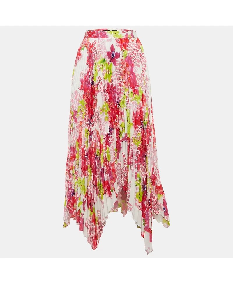 Pre-Owned Versace Women's Multicolor Floral Print Satin Pleated Asymmetric Midi Skirt