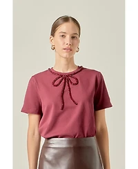 English Factory Women's Beaded Bow T-Shirt