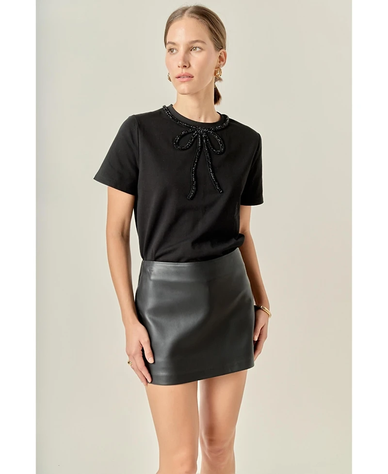 English Factory Women's Beaded Bow T-Shirt