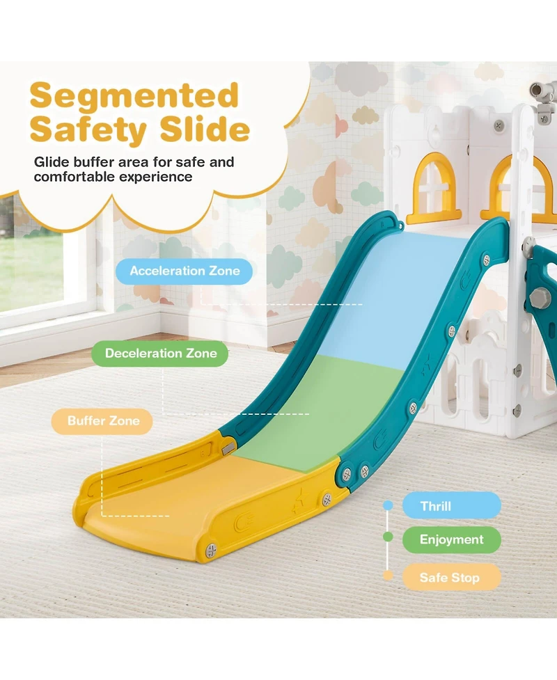 6 1 L-shaped Toddle Slide for Toddlers Age 1-3 Baby with Basketball Hoop