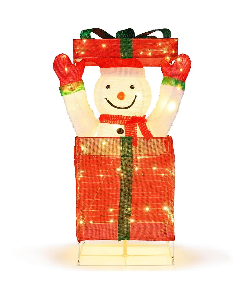 Costway Lighted Snowman in Gift Box Christmas Decoration with 100 Led Lights for Home Lawn