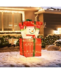 Costway Lighted Snowman in Gift Box Christmas Decoration with 100 Led Lights for Home Lawn