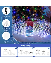 Costway 3 Pcs Christmas Lighted Gift Boxes Pre-lit 90 Led Light Up Present Box Decorations