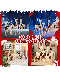 Costway 3 Pcs Pre-lit Christmas Reindeer Family 3D Lighted Glitter Deer Xmas Decoration