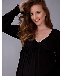 Motherhood Maternity V-Neck Long Sleeve Smocked Tiered Short Dress