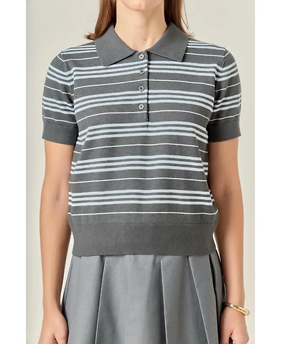 English Factory Women's Striped Polo Knit Top