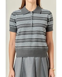English Factory Women's Striped Polo Knit Top