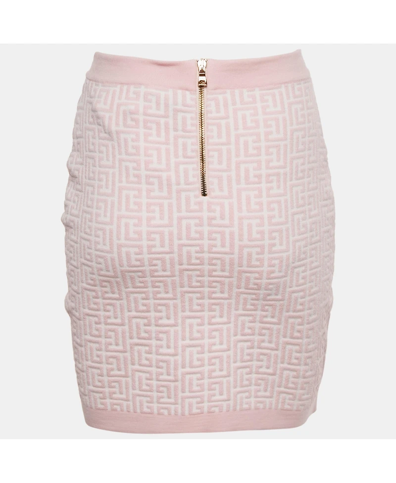 Pre-Owned Balmain Women's Pink Monogram Jacquard Knit Mini Skirt