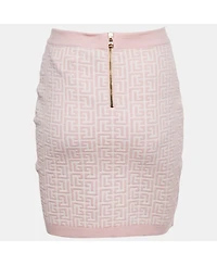 Pre-Owned Balmain Women's Pink Monogram Jacquard Knit Mini Skirt