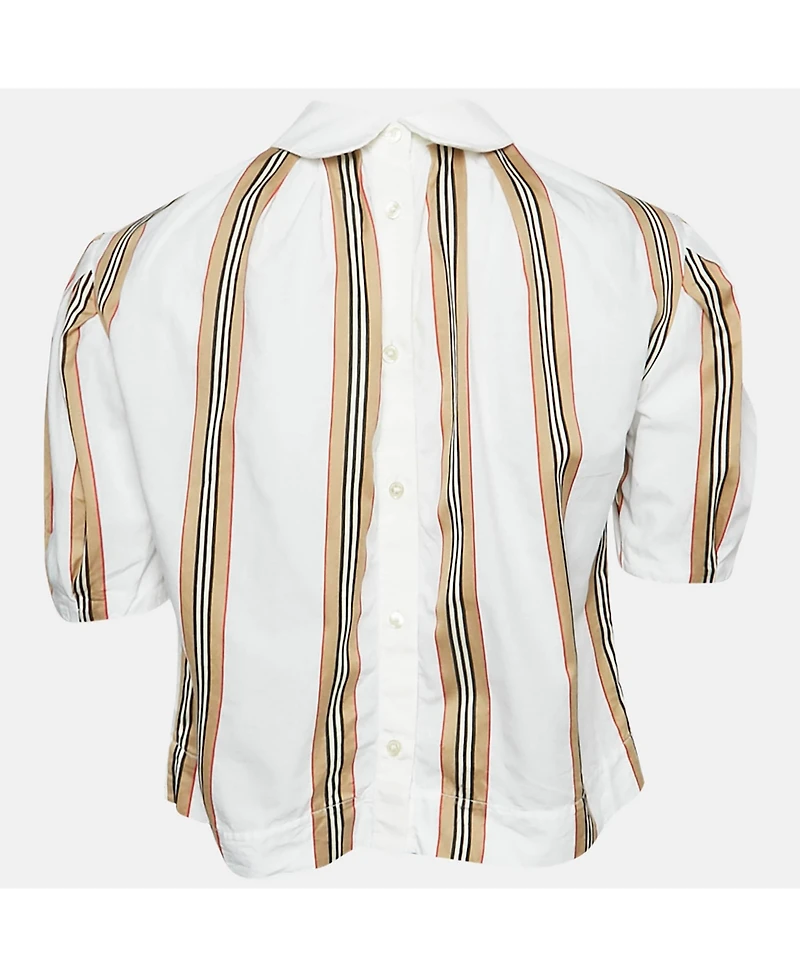 Pre-Owned Burberry Women's White Cotton Nova Stripe Detail Button Back