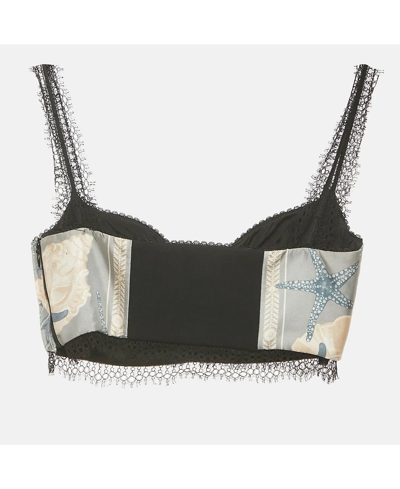 Pre-Owned Versace Women's Printed Silk Blend Lace Trim Bralette Top