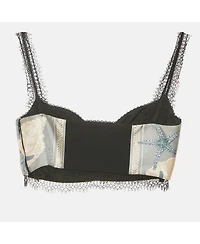 Pre-Owned Versace Women's Printed Silk Blend Lace Trim Bralette Top