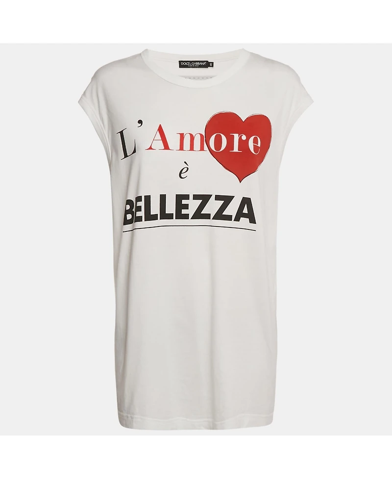 Pre-Owned Dolce & Gabbana Women's White Bellezza Print Jersey Sleeveless T-Shirt