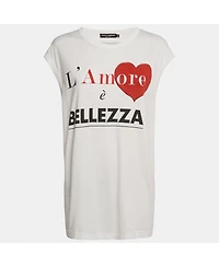 Pre-Owned Dolce & Gabbana Women's White Bellezza Print Jersey Sleeveless T-Shirt