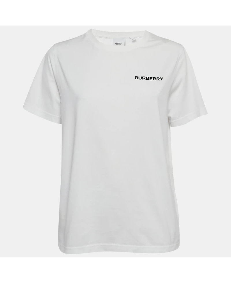 Pre-Owned Burberry Women's White Logo Embroidered Cotton Crew Neck T-Shirt