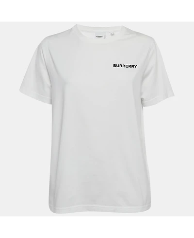 Pre-Owned Burberry Women's White Logo Embroidered Cotton Crew Neck T-Shirt