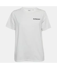 Pre-Owned Burberry Women's White Logo Embroidered Cotton Crew Neck T-Shirt