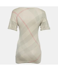 Pre-Owned Burberry Women's Brit Beige Checked Silk Blend Knit V-Neck T-Shirt