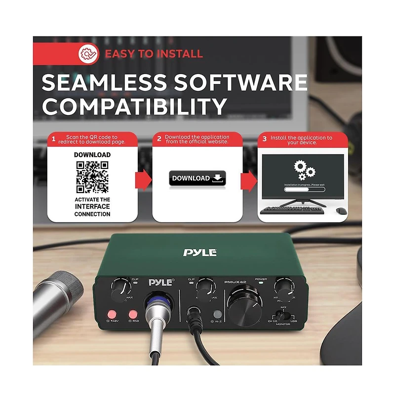 Pyle 2IN 2OUT Usb/Asio Audio Interface for Recording & Podcasting (PMUX42.5)