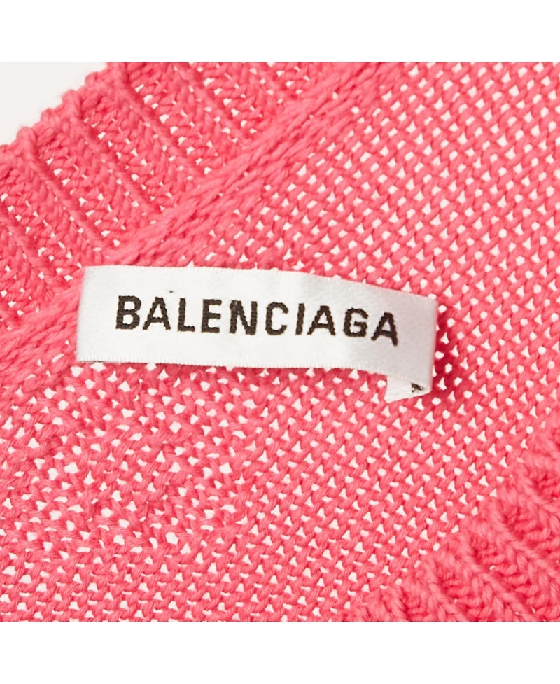 Pre-Owned Balenciaga Women's Pink Logo Intarsia Knit Oversized Sweater