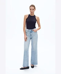 Bayeas Women's High-Rise Faded Wash Wide-Leg Jeans