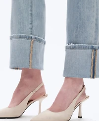 Bayeas Women's Mid-Rise Straight Cuffed Distressed Jeans