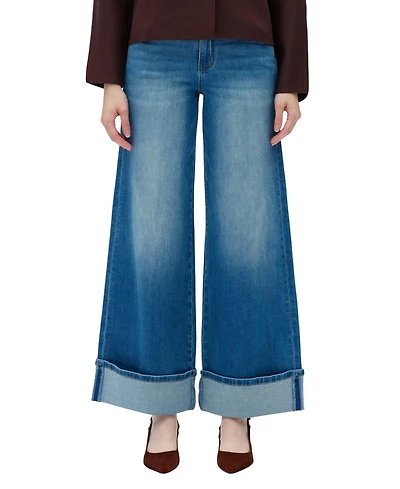 Bayeas Women's Mid-Rise Floor-Length Wide-Leg Regular-Fit Jeans