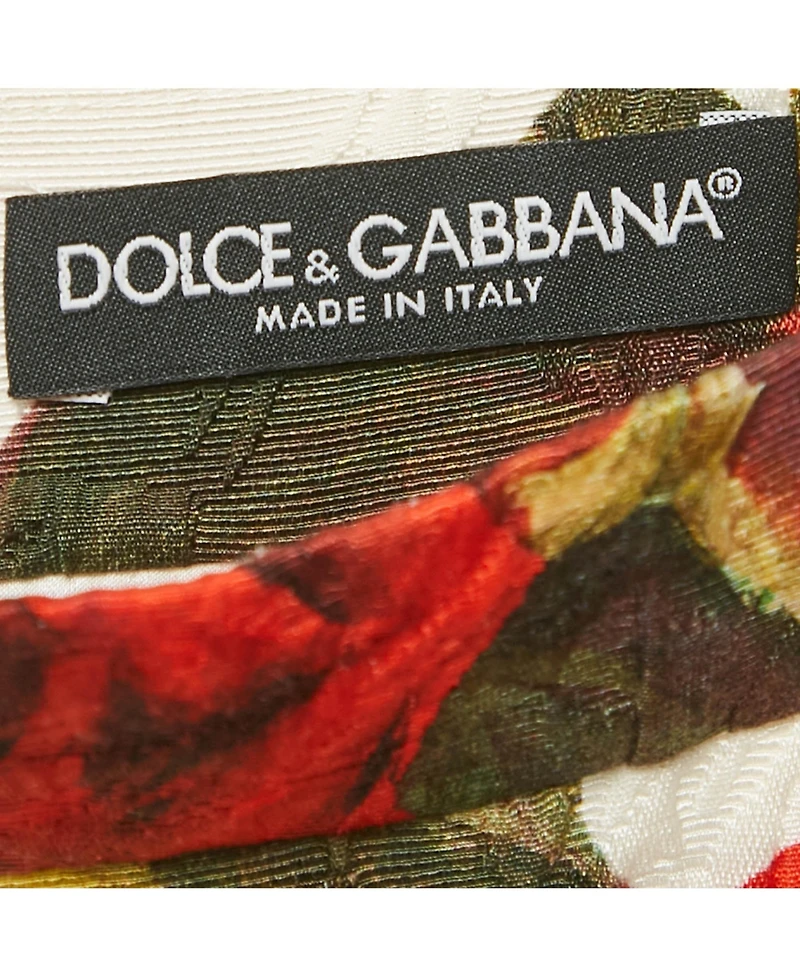 Pre-Owned Dolce & Gabbana Women's White Rose Print Cotton Blend Jacquard Midi Skirt