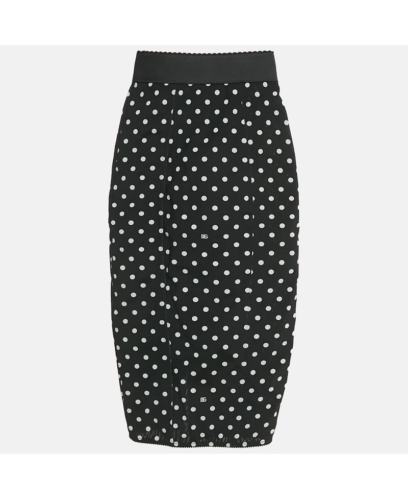 Pre-Owned Dolce & Gabbana Women's Black Polka Dot Print Mesh Midi Skirt