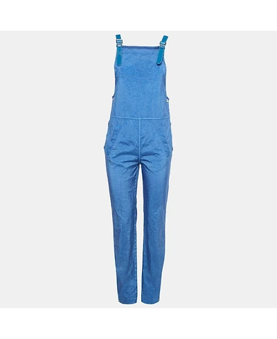 Pre-Owned Burberry Women's Warm Royal Blue Synthetic Leather Trim Dungarees