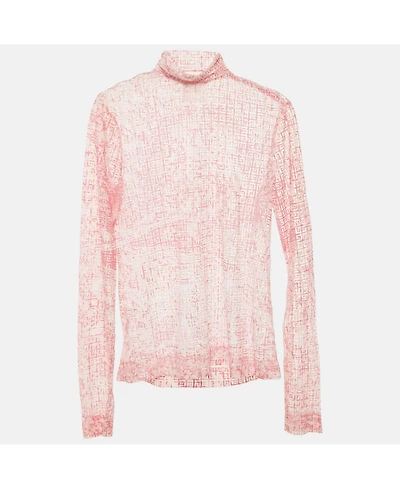 Pre-Owned Givenchy Women's Pink/white Mesh Velvet 4G Turtleneck Top