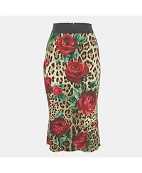 Pre-Owned Dolce & Gabbana Women's Brown Animal & Floral Print Crepe Midi Skirt