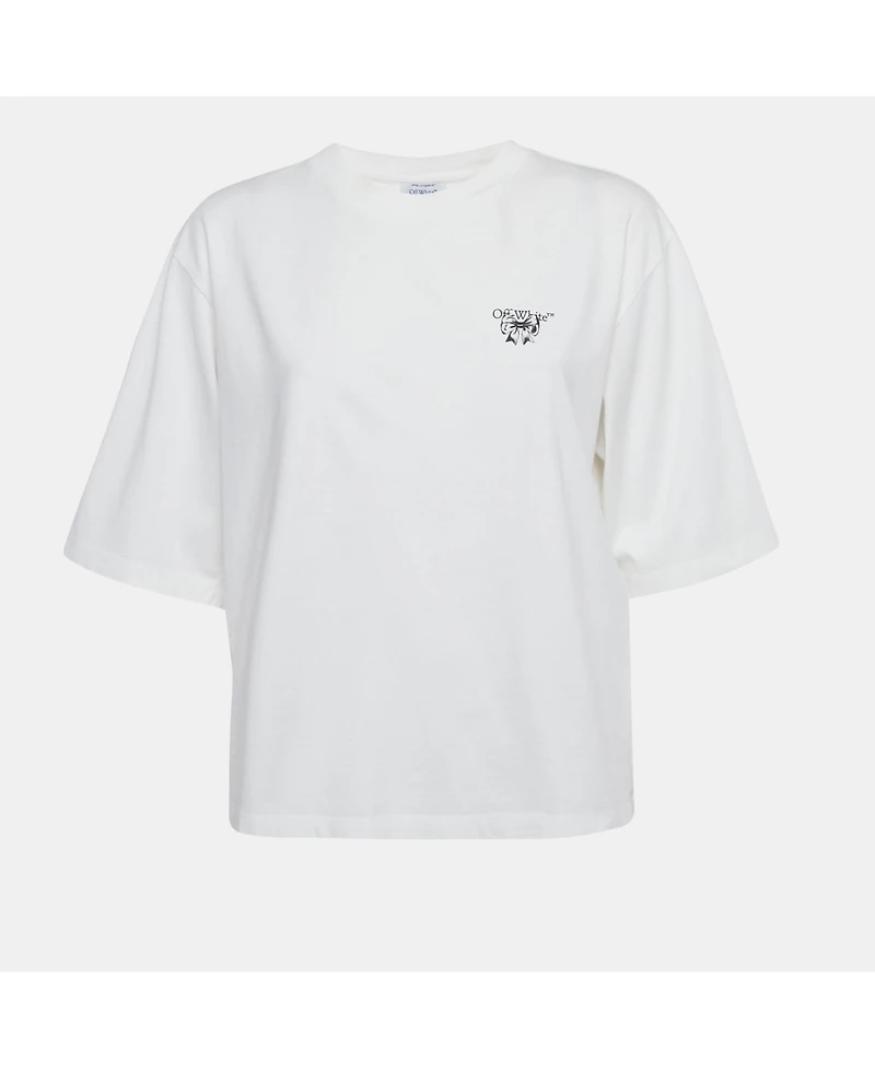 Pre-Owned Off-White Women's Pre-Owned Bow Print Jersey Crewneck T-Shirt