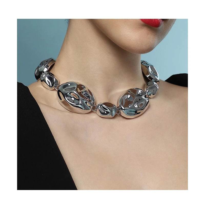 Women's The Chunky Dented-Pierre Collar Necklace - Chrome Silver