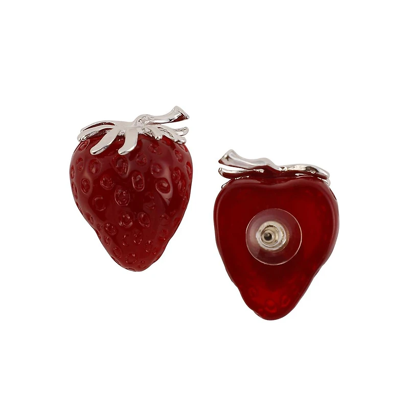 Women's The Strawberry Stud Earrings - Berry Red & Metallic Silver