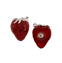 Women's The Strawberry Stud Earrings - Berry Red & Metallic Silver