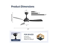 52-inch Modern Black Ceiling Fan with Led Light and Remote Control Dc Motor