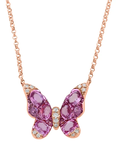 Effy Collection Diamond (1/20 ct. t.w.) & Pink Sapphire (1-1/8 ct. t.w.) Pendant Necklace in 14K Rose Gold