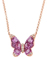 Effy Collection Diamond (1/20 ct. t.w.) & Pink Sapphire (1-1/8 ct. t.w.) Pendant Necklace in 14K Rose Gold