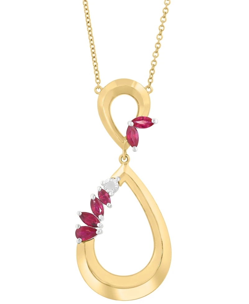 Effy Collection Diamond (1/10 ct. t.w.) & Ruby (1 ct. t.w.) Pendant Necklace in 14k Rose & White Gold