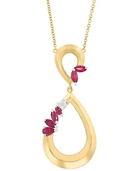 Effy Collection Diamond (1/10 ct. t.w.) & Ruby (1 ct. t.w.) Pendant Necklace in 14k Rose & White Gold